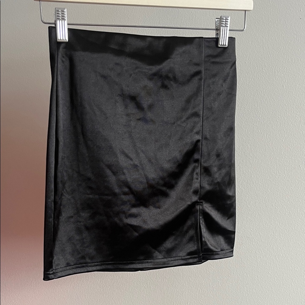 Better Be Black Satin Pencil Skirt with Side Slit